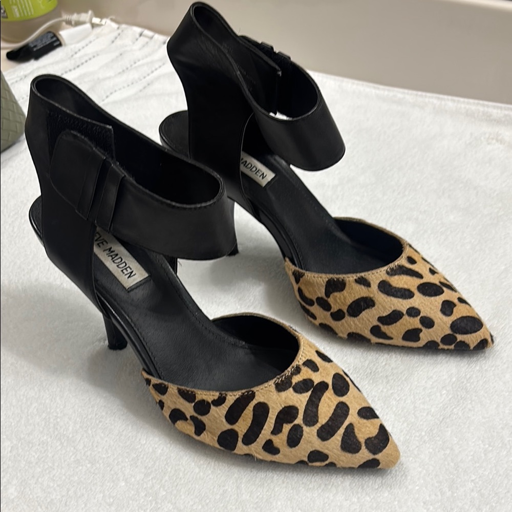 Steve Madden Black and Tan Leopard Print Women's Heels